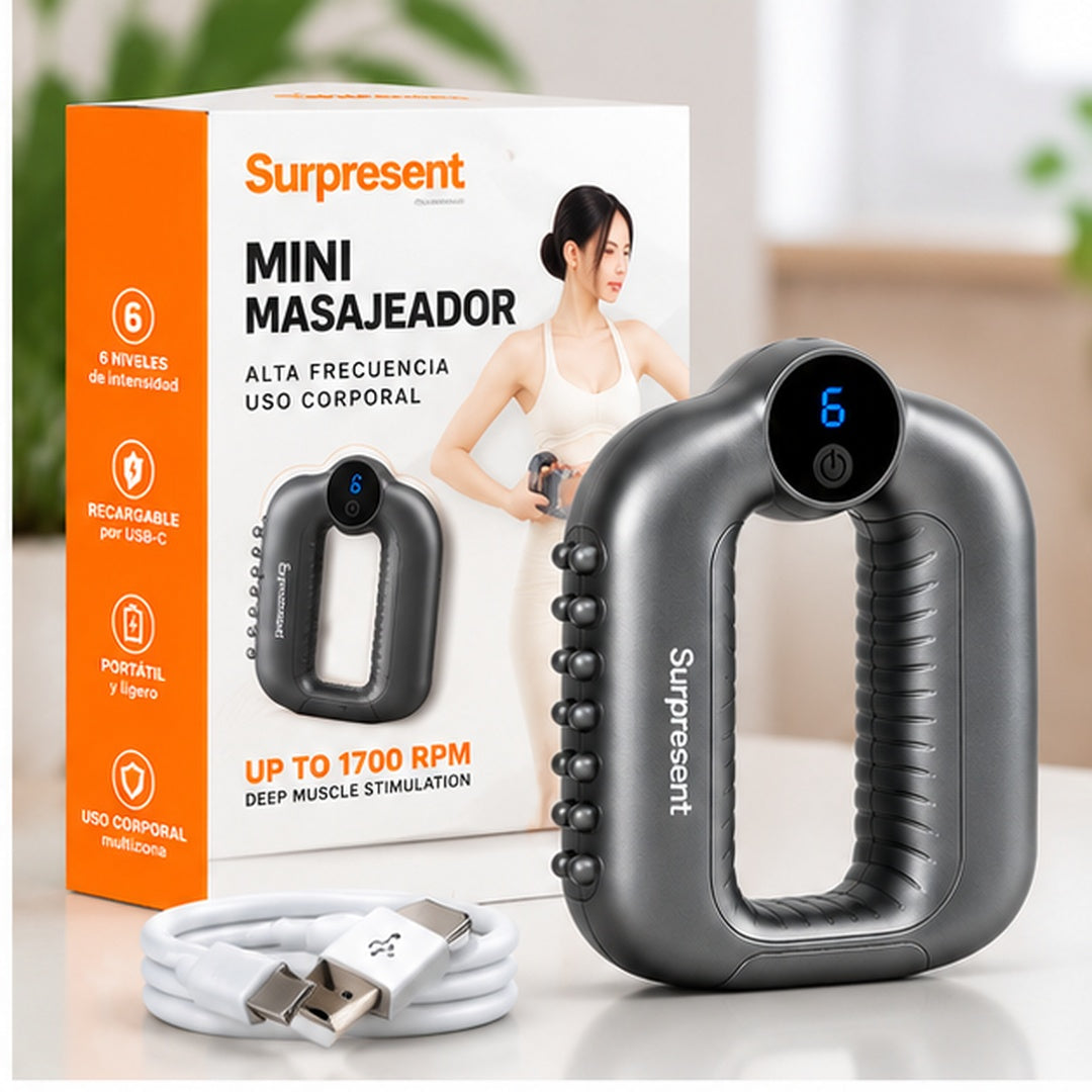 Mini masajeador gris y empaque corregidos