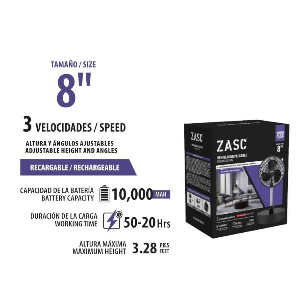 VENTILADOR 8" ZAGS ALTURA AJUSTABLE