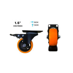 Rueda giratoria naranja de 1.5 pulgadas con freno