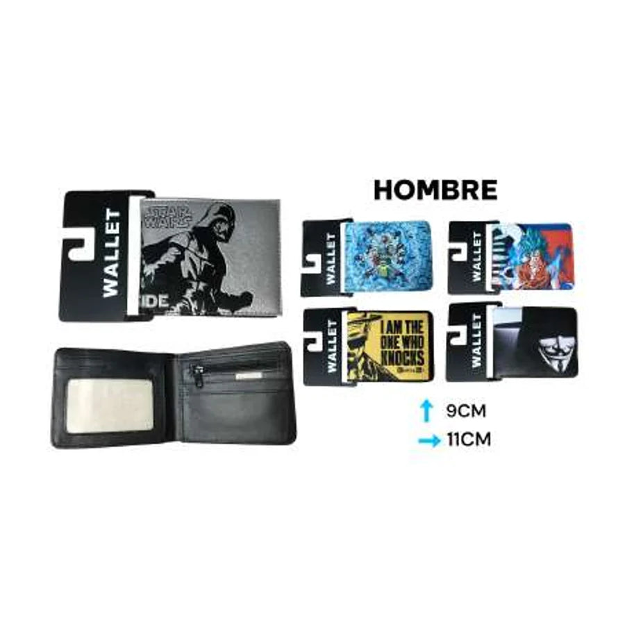 Billetera animada B-01 abierta y cerrada con estampados surtidos para hombre