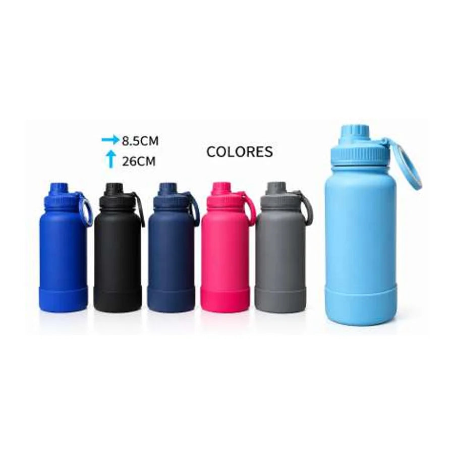 Termo 1337-1 azul claro con asa en forma de lazo en la tapa y otros colores mostrados.