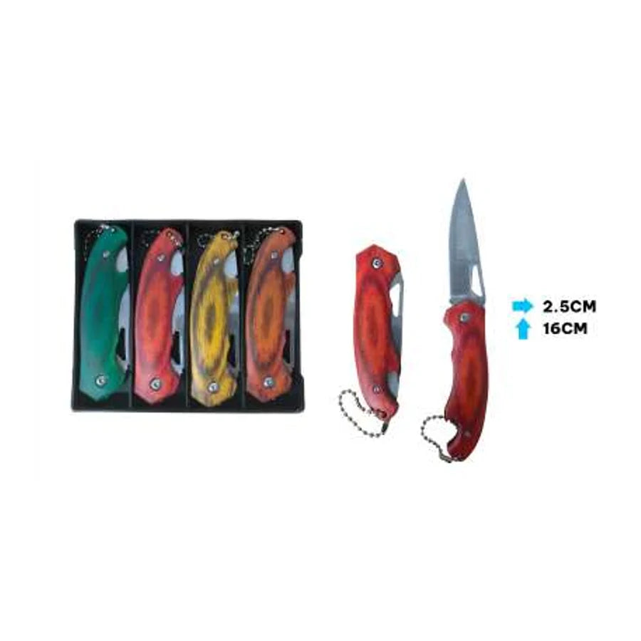 Navaja plegable AZ9941 con hoja y mango rojo, junto a modelos de otros colores