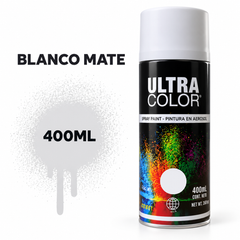 Aerosol Ultra Color blanco mate con muestra del acabado