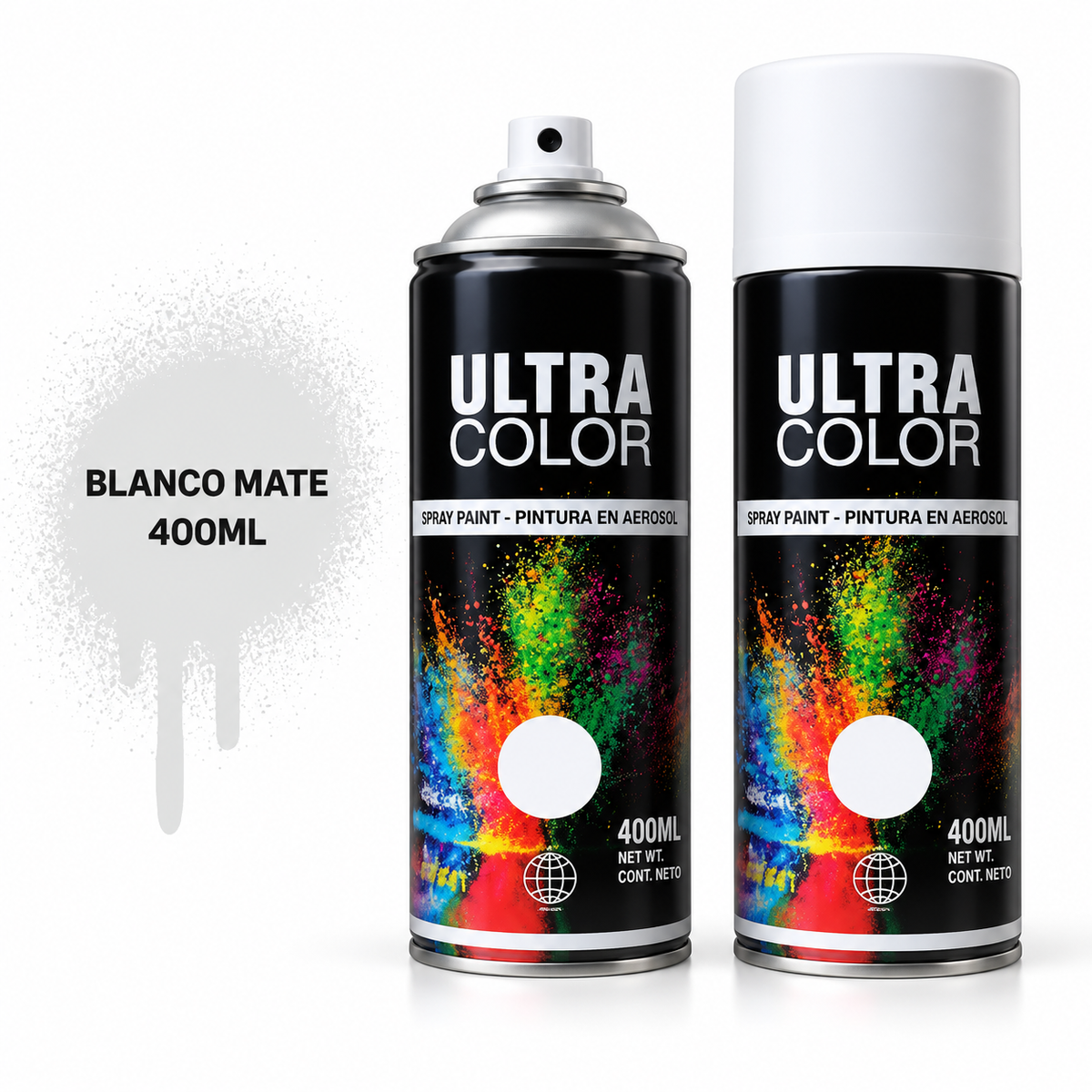 Aerosol Ultra Color blanco mate 400 ml con tapa y sin tapa