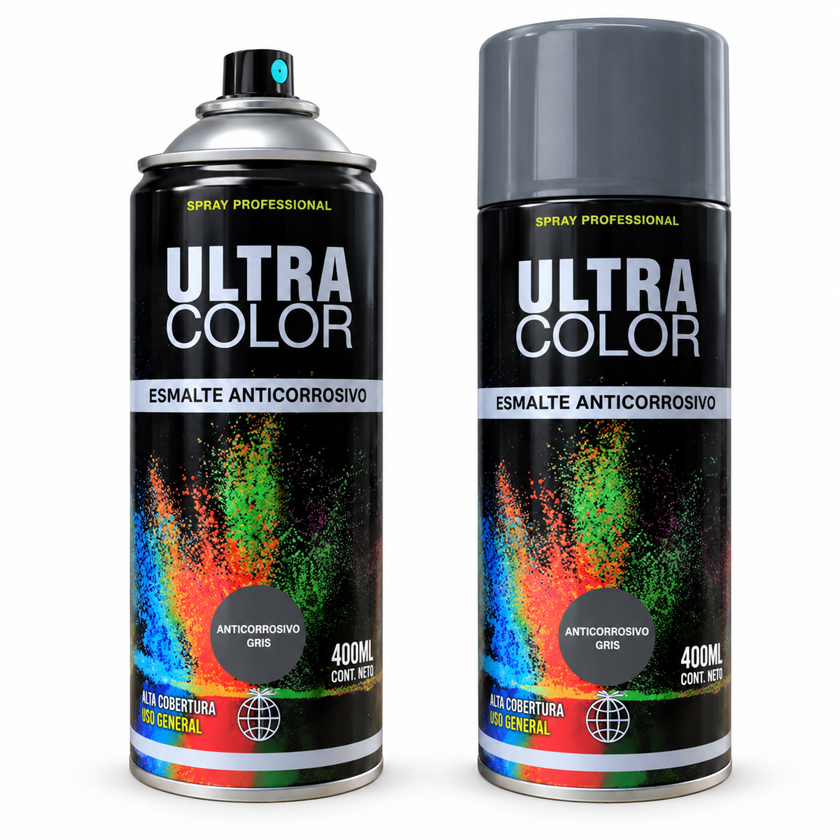 Aerosol anticorrosivo gris Ultra Color 400 ml con tapa y sin tapa