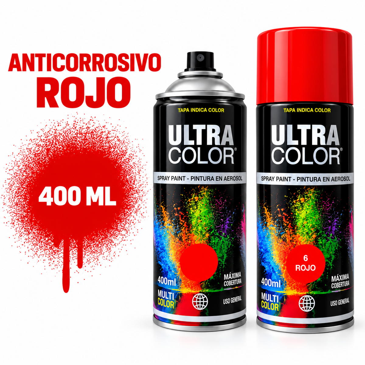 Aerosol Ultra Color anticorrosivo rojo 400 ml con muestra de color