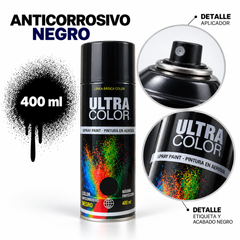 Aerosol Ultra Color anticorrosivo negro 400 ml con detalle de aplicador y etiqueta