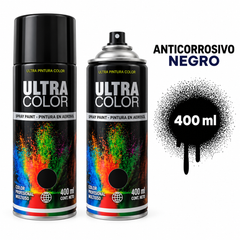 Aerosoles Ultra Color negro anticorrosivo 400 ml, envase con y sin tapa