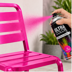 Aerosol Ultra Color pintura fucsia 30 de 400 ml aplicado sobre silla
