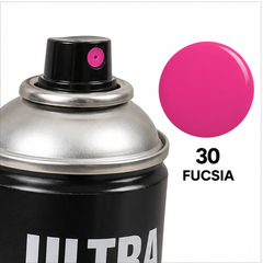 Boquilla aerosol Ultra Color fucsia 30 y muestra del tono