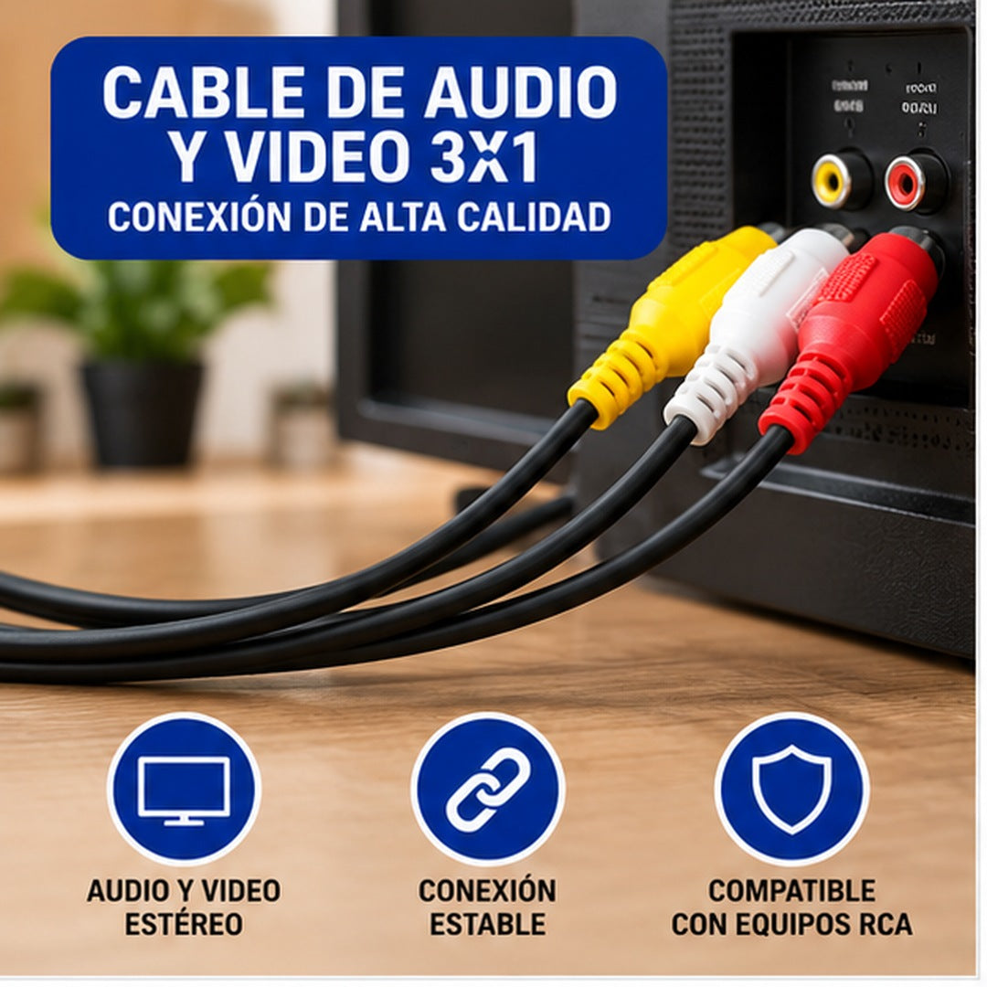 Cable ORIX de audio y video 3x1 de 1,5 metros conectado a equipo RCA