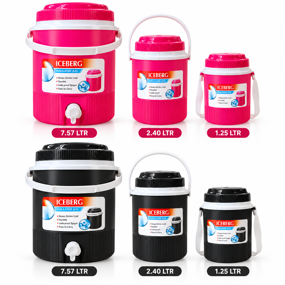 Tres termos ICEBERG rosados de 7.57, 2.40 y 1.25 litros