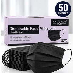 Tapabocas negro YANGYAN con caja lila de 50 unidades
