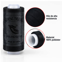 Detalle de carrete de hilo negro