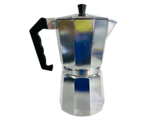 Cafetera metálica octagonal CM-09 fotografiada de frente