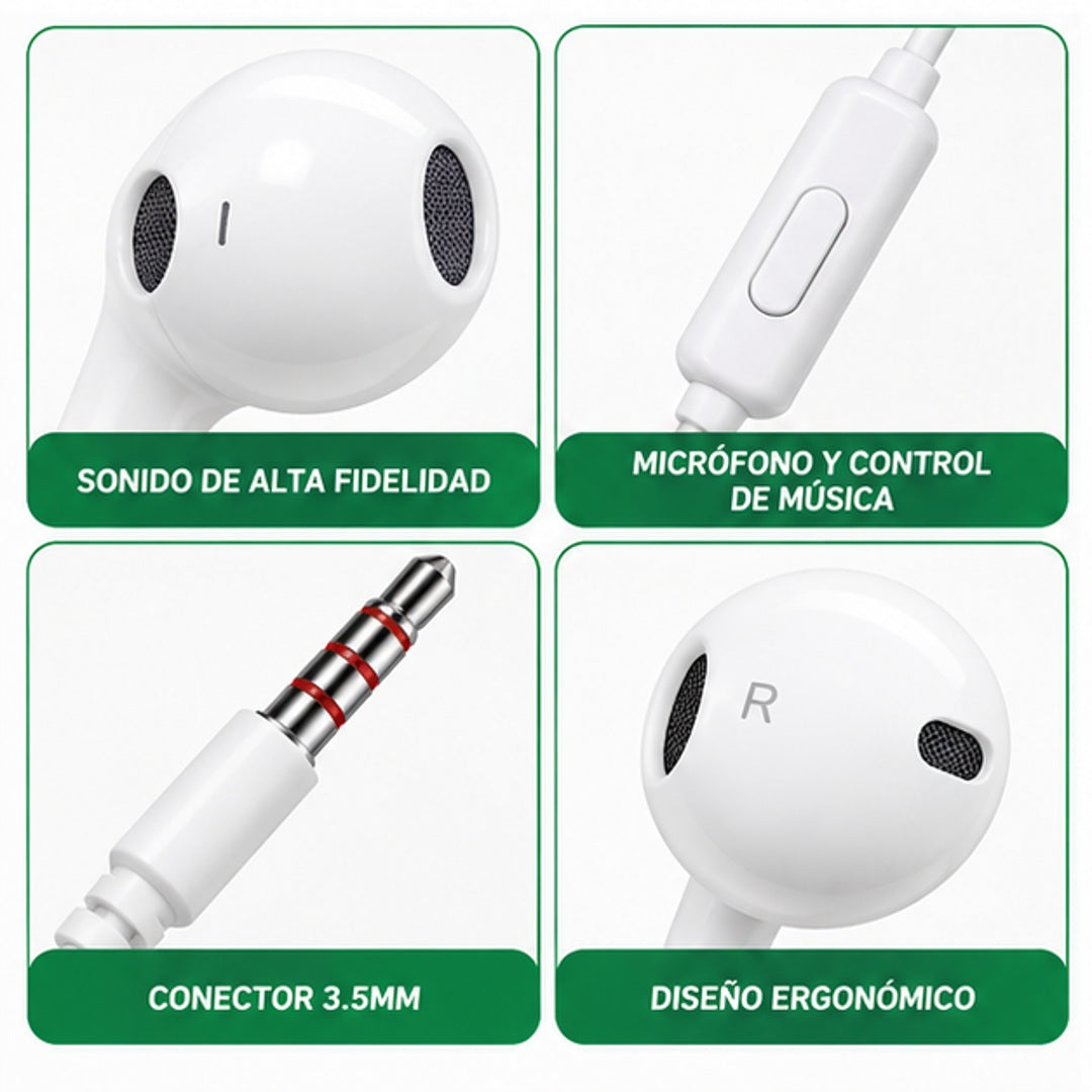 Detalles de micrófono en línea y conector de audífonos
