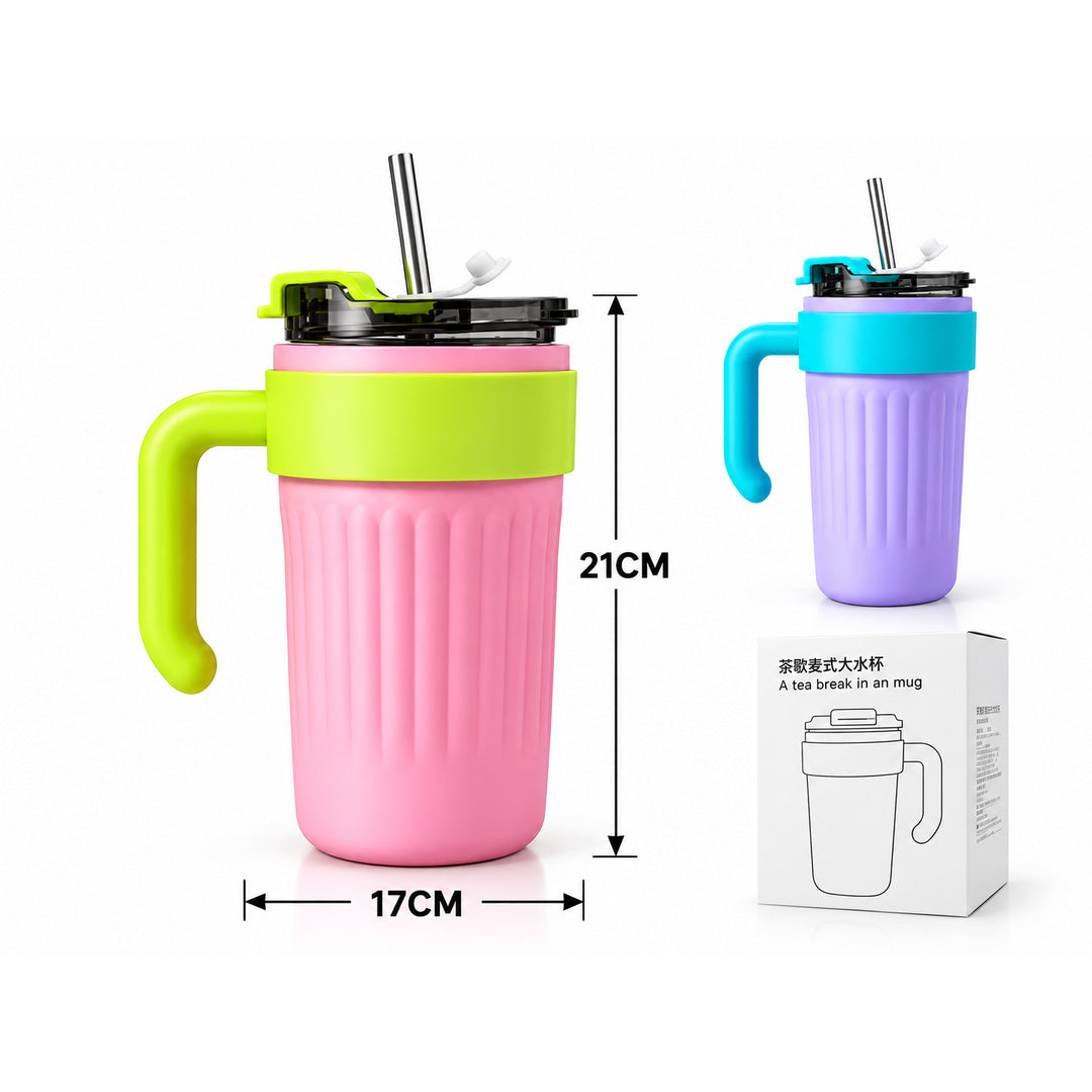 Vaso térmico rosa con medidas de referencia