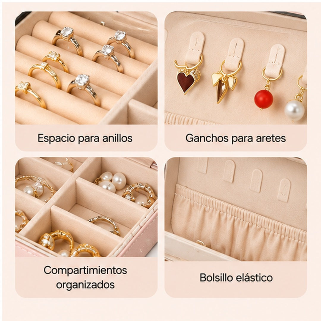 Joyero grande compartimientos anillos aretes y bolsillo interior