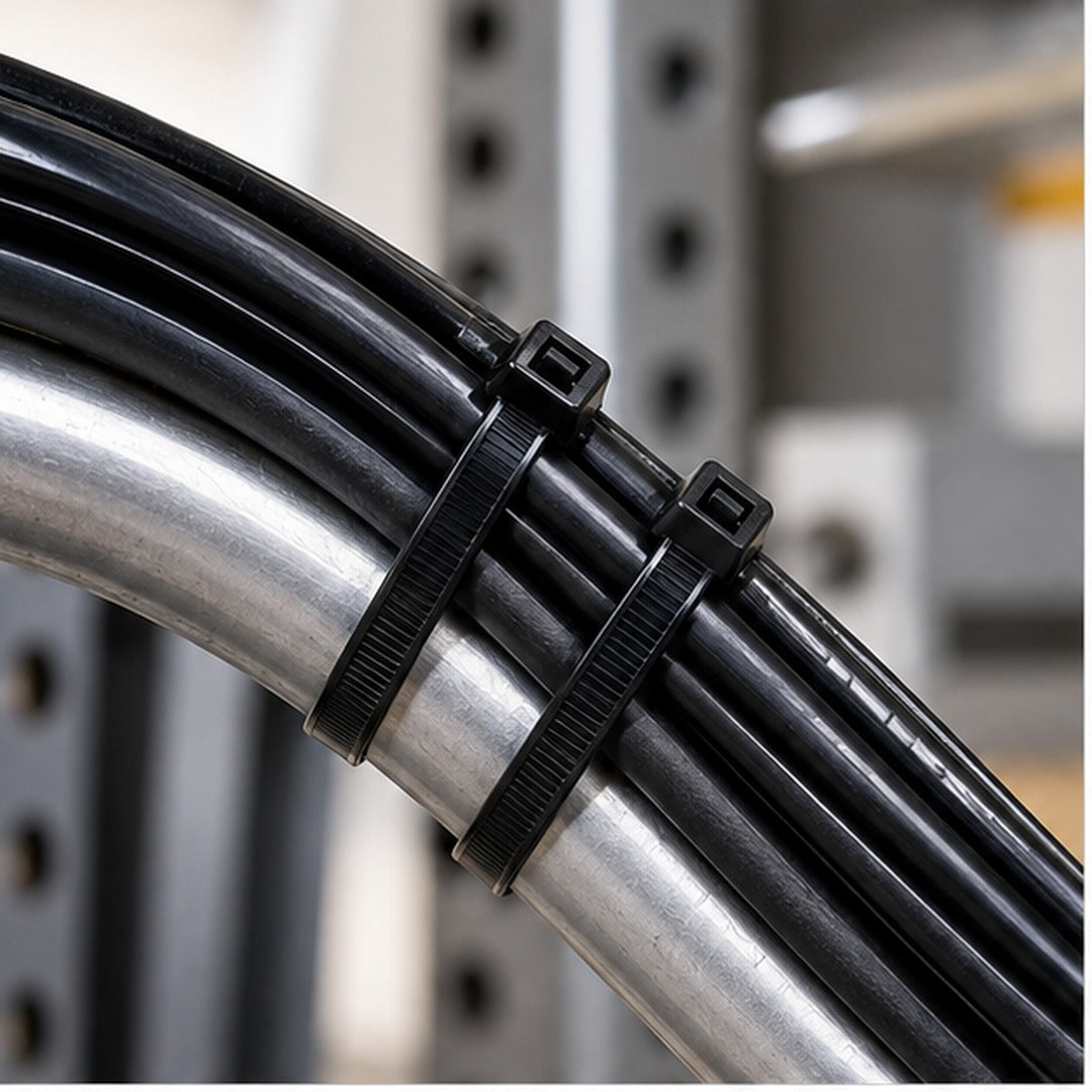 Amarras negras Platino 4,8 × 350 mm sujetando cables