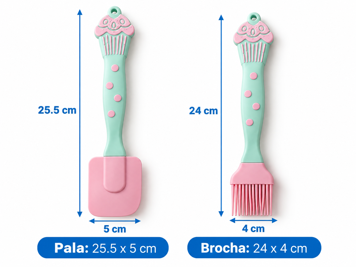 Medidas del set: pala de 25,5 por 5 cm y brocha de 24 por 4 cm