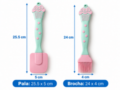 Medidas del set: pala de 25,5 por 5 cm y brocha de 24 por 4 cm