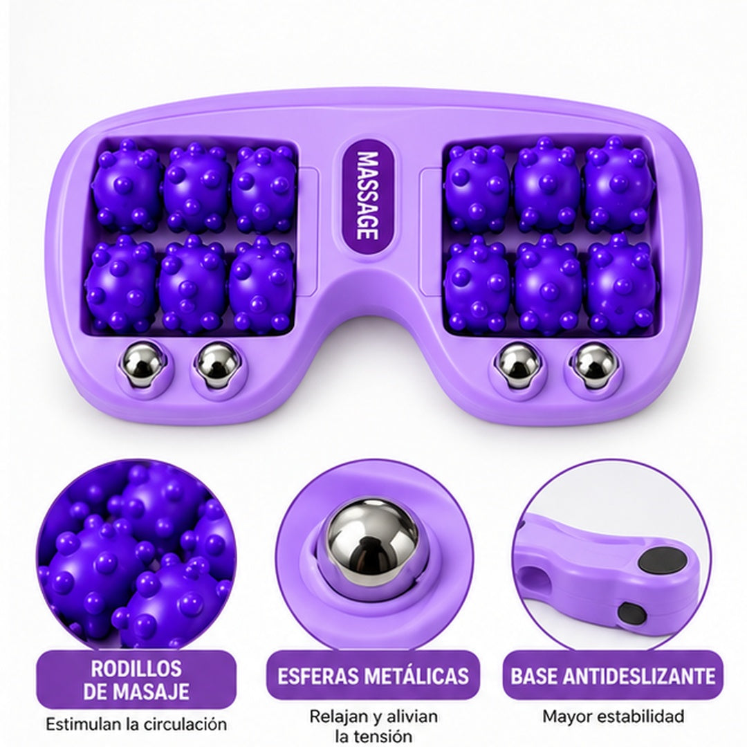 Detalle de rodillos del masajeador de pies morado