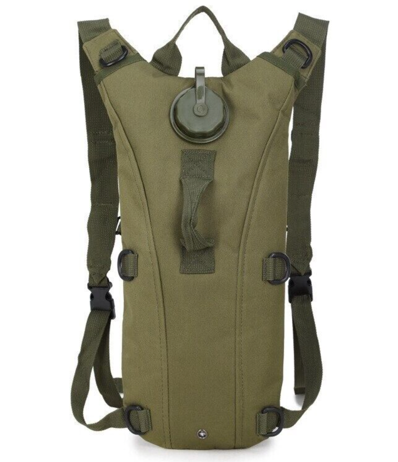 Mochila de hidratación verde oliva, vista frontal
