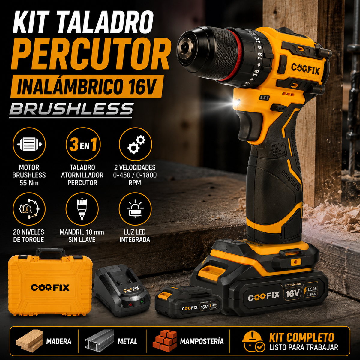 TALADRO INALAMBRICO COOFIX 16V