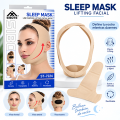 Mentonera facial beige con banda para sujetar sobre la cabeza