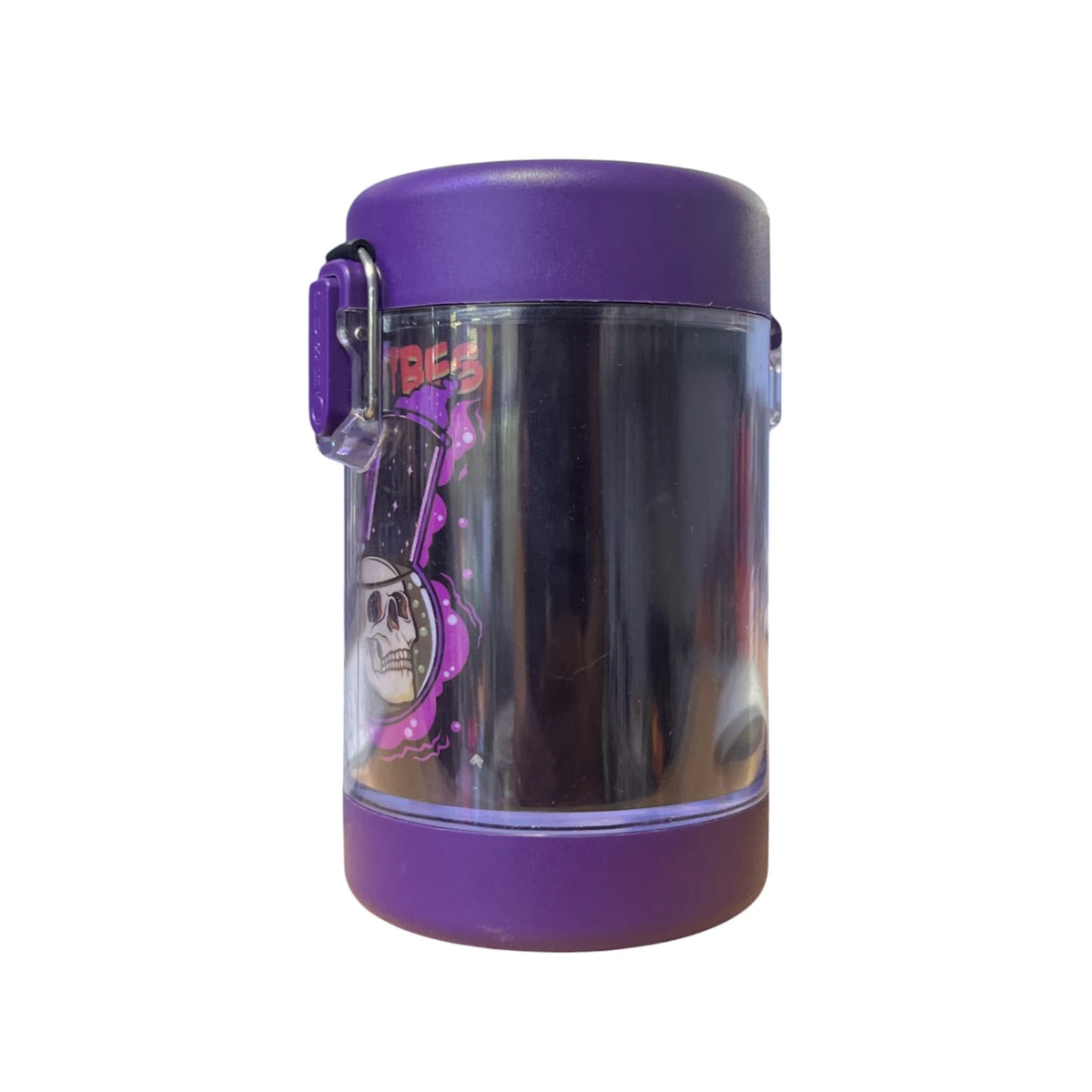Tarro hermético transparente cerrado con tapa morada