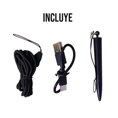 Gráfica de accesorios mostrados junto al tarro hermético, incluido cable USB