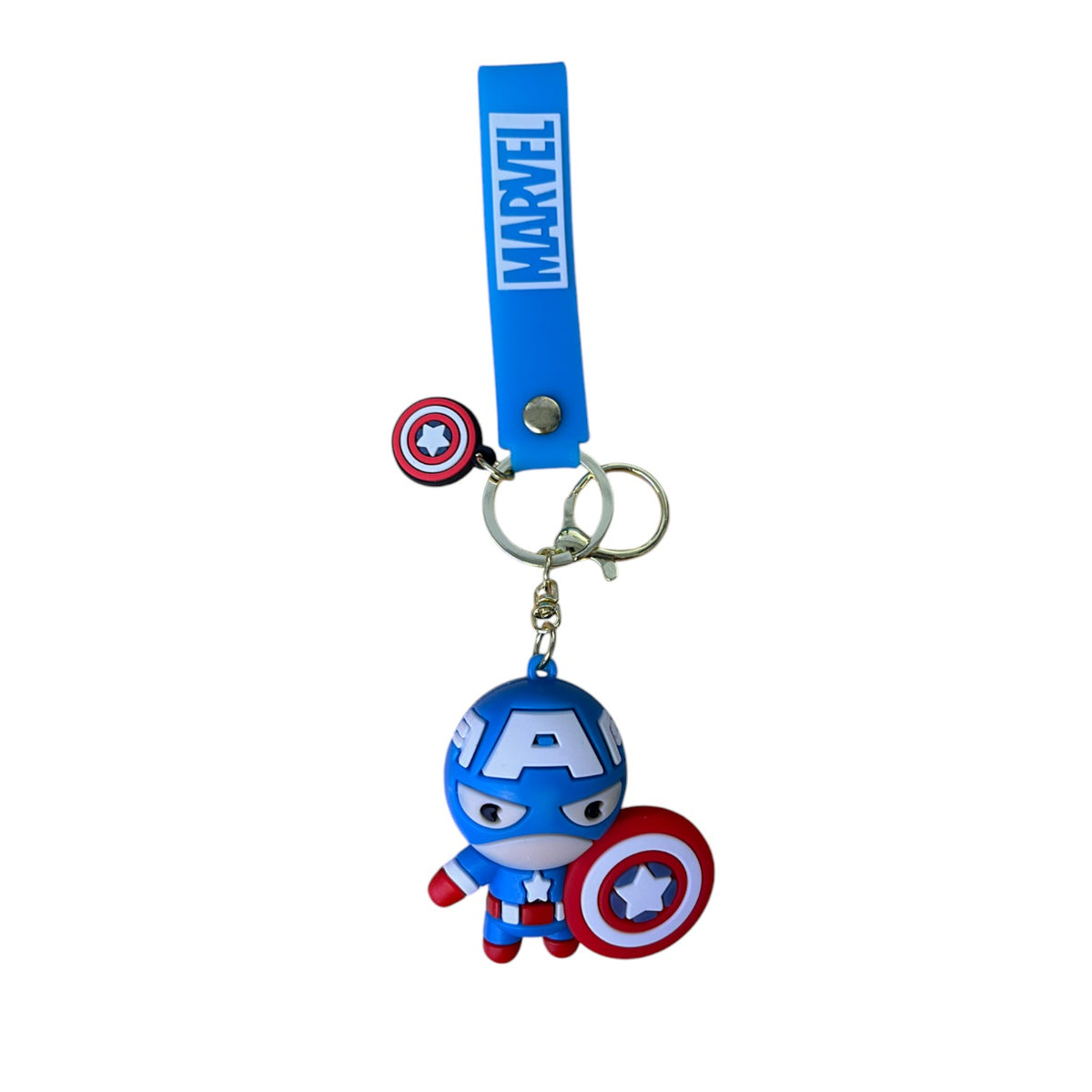 Llavero de goma del Capitán América con escudo y correa azul Marvel