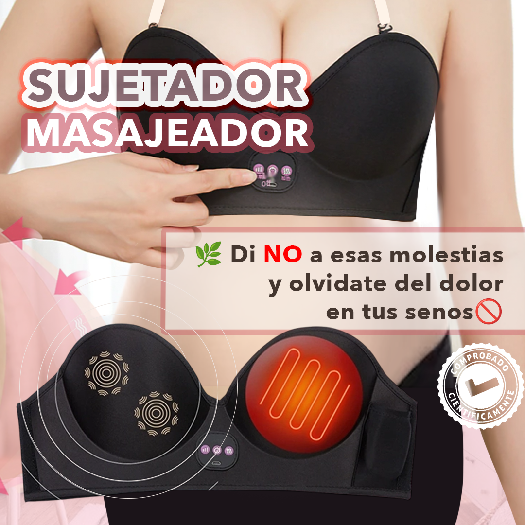Gráfico de sujetador negro con paneles circulares de masaje y calor