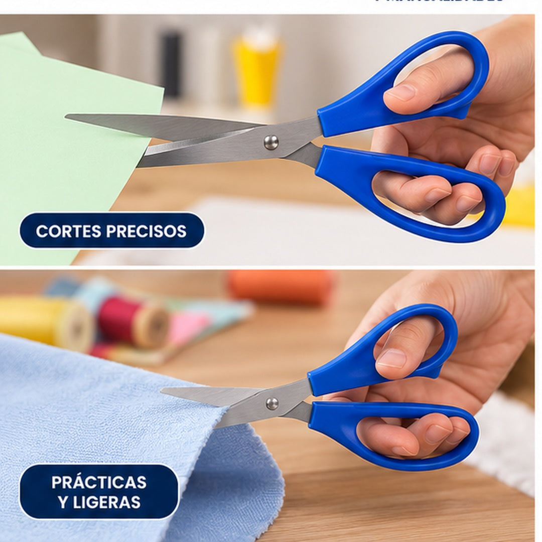 Set de tijeras azules en uso