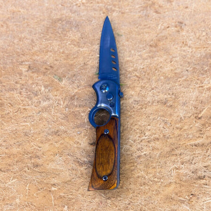 NAVAJA MANGO DE MADERA PLATA