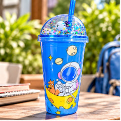 Vaso plástico de 450 ml con astronauta y tapa con escarcha, ambientado