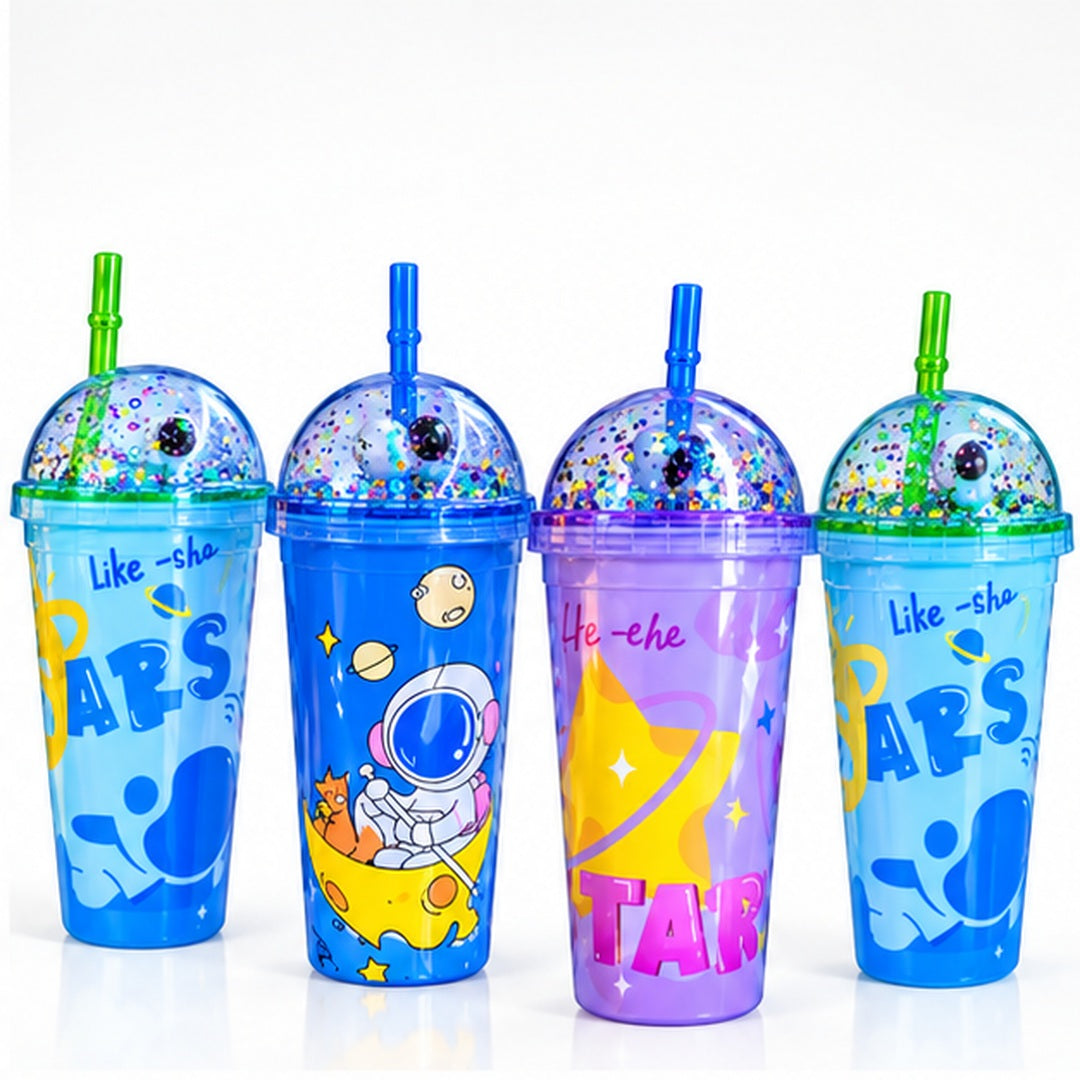 Vasos plásticos 450 ml con diseños espaciales y diferentes colores