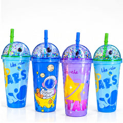 Vasos plásticos 450 ml con diseños espaciales y diferentes colores