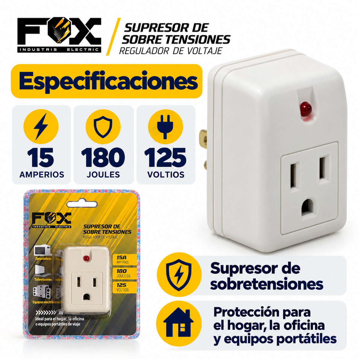 Supresor FOX 15 amperios 180 julios 125 voltios