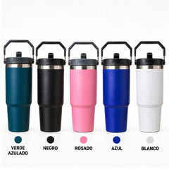 Termos térmicos metálicos en verde azulado negro rosado azul y blanco