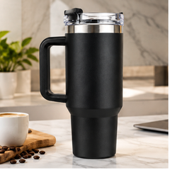 Termo térmico negro de 2 litros, taza con asa y tapa