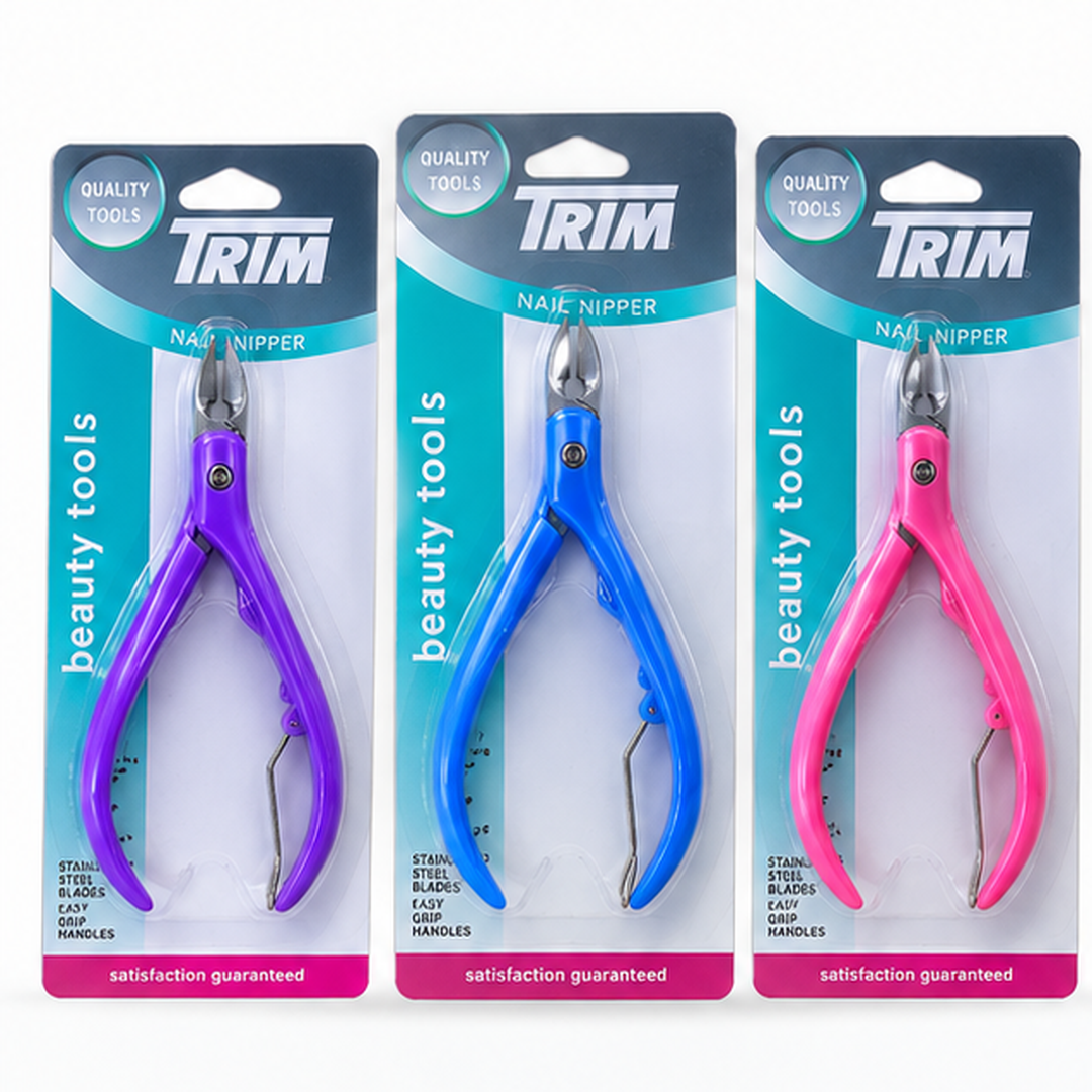 Alicates TRIM plástico con empaques originales en morado azul y rosa