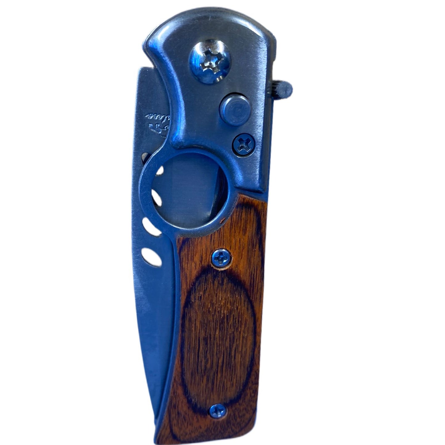NAVAJA MANGO DE MADERA PLATA