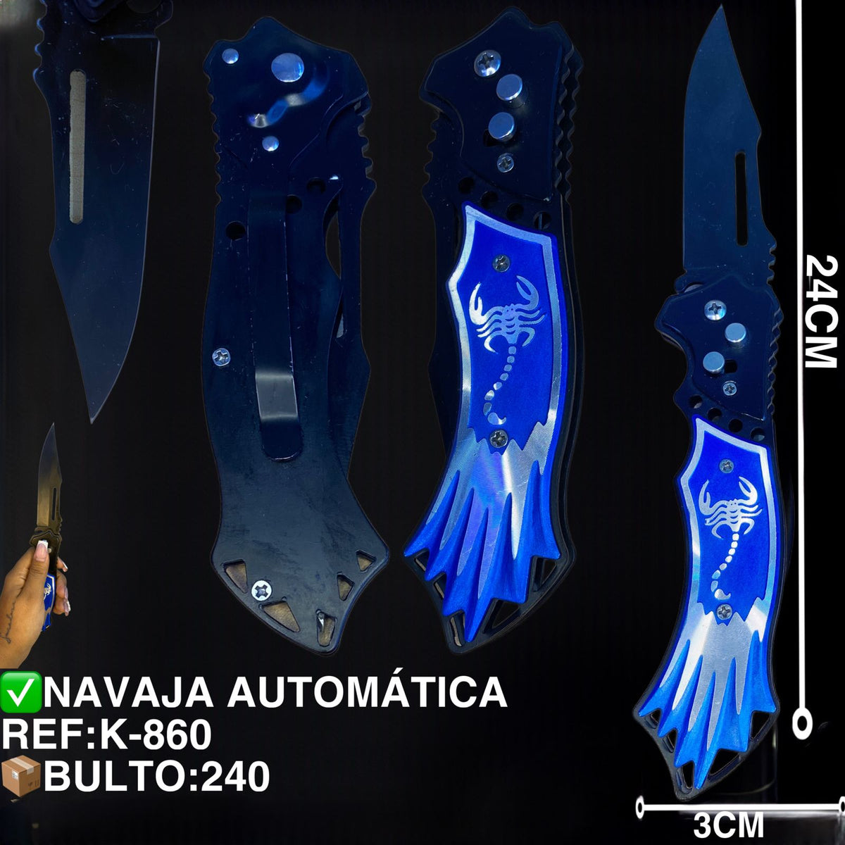 NAVAJA AUTOMATICA AZUL COCODRILO
