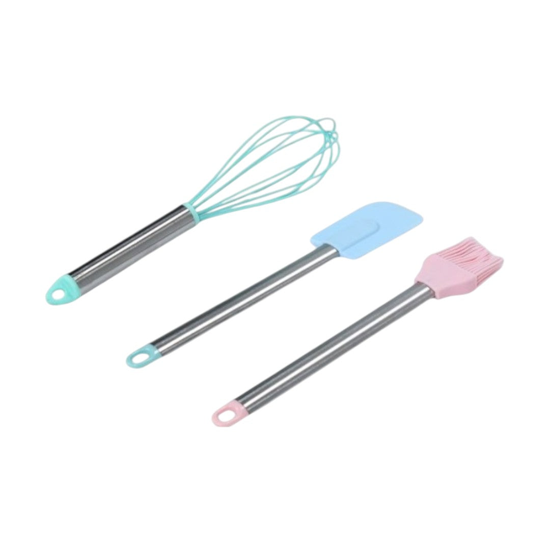 Batidor y espátulas de silicona pastel en varias piezas