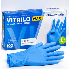 Caja Vitrilo Max azul, guantes de nitrilo sin talco, 100 unidades, talla L