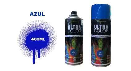 Aerosol Ultra Color azul con tapa azul; la imagen muestra dos vistas y la leyenda 400 ml.