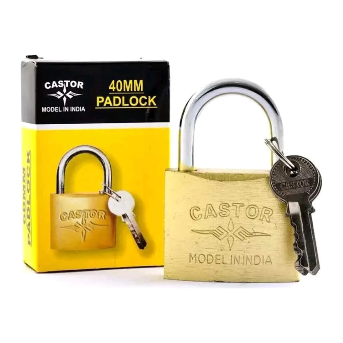 Candado Castor PA-40 dorado de 40 mm con llaves y caja