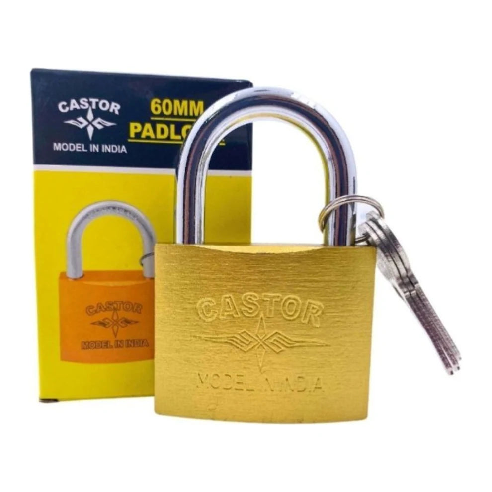 Candado Castor PA-60 dorado de 60 mm con llaves y caja