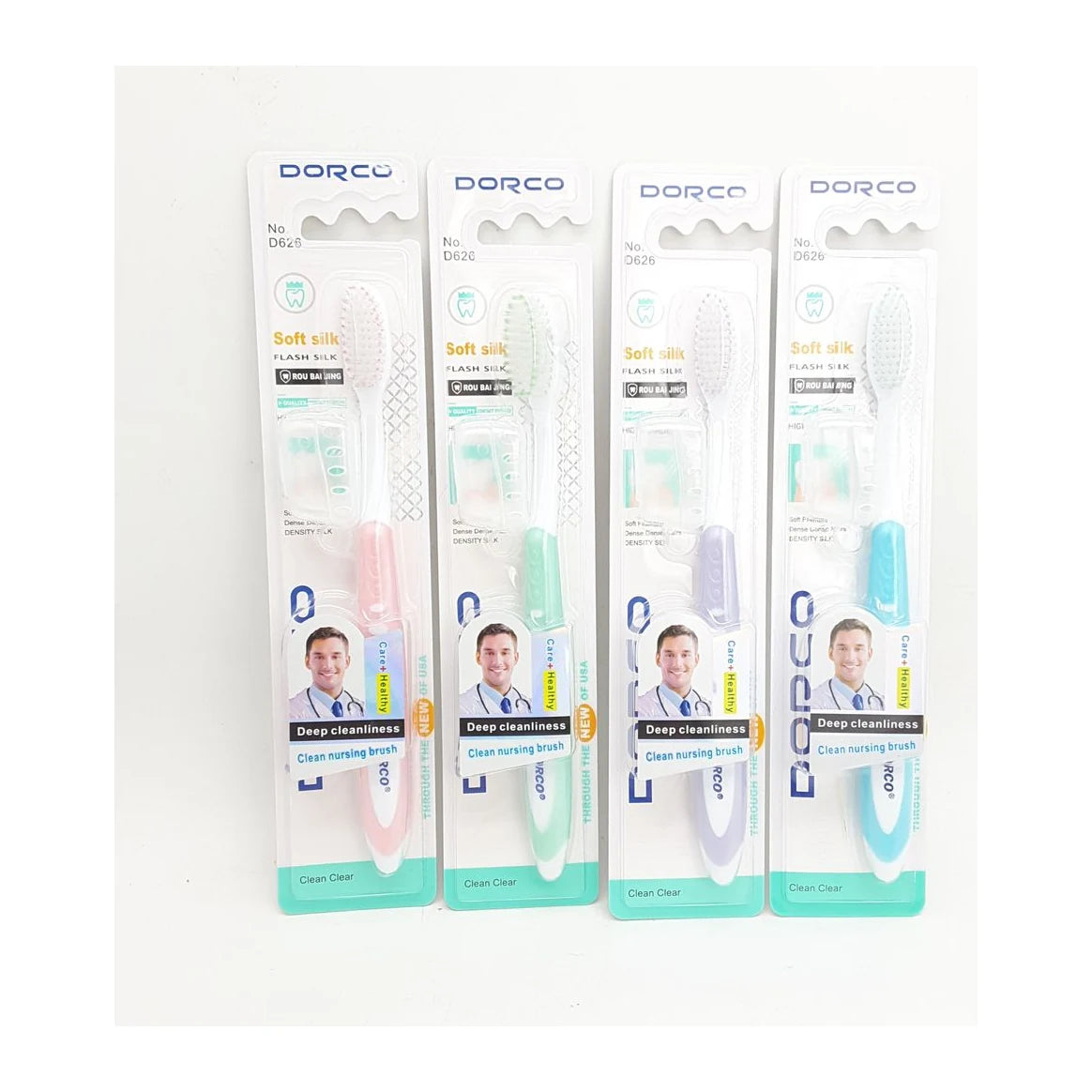Cepillos dentales Dorco en empaques de colores surtidos